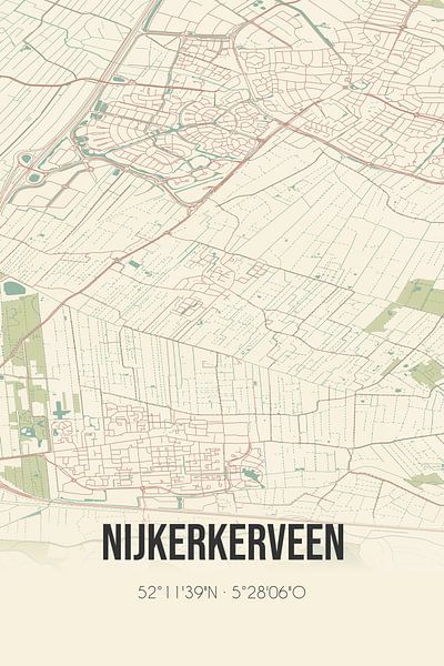 Carte ancienne de Nijkerkerveen (Gueldre) par Affiches de lieux