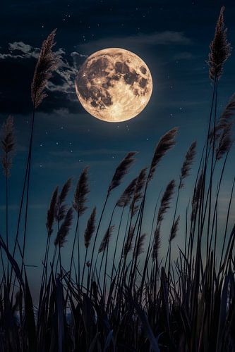 Volle maan boven gras