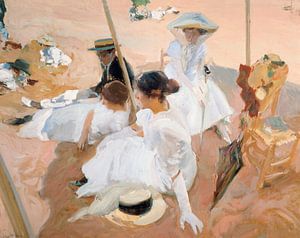 Unter dem Sonnenschirm am Strand von Zarautz, Joaquín Sorolla y Bastida