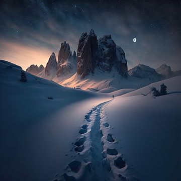 Dolomites Hiver Paysage Ciel étoilé sur Daniel Kogler