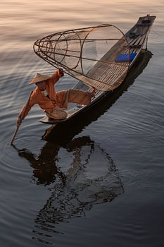 Filet de pêche traditionnel des habitants du lac Inle, au Myanmar.