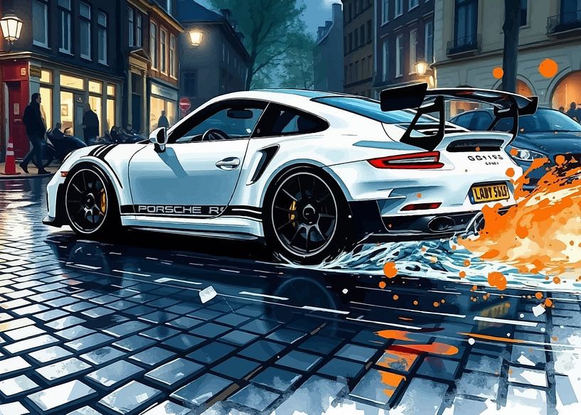 Der Porsche 911 GT3 RS mit weißen und schwarzen Streifen beim Driften 2 von MIROKKU