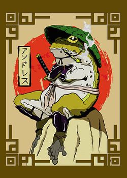 Samurai Frog with Red Sun Aesthetic