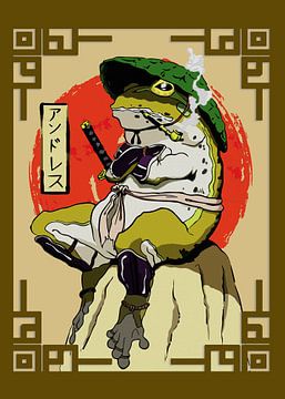 Samurai-Frosch mit roter Sonnenästhetik von Ramy Salah Hefny