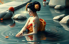 Japanische badende Frau