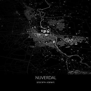 Schwarz-weiße Karte von Nijverdal, Overijssel. von Rezona