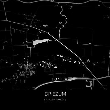 Zwart-witte landkaart van Driezum, Fryslan. van Rezona