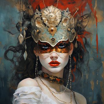 Masquerade | Masque d'or Portrait sur Blikvanger Schilderijen