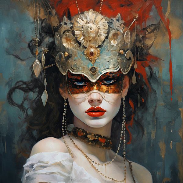 Masquerade | Golden Mask Portrait by Eye catching paintings