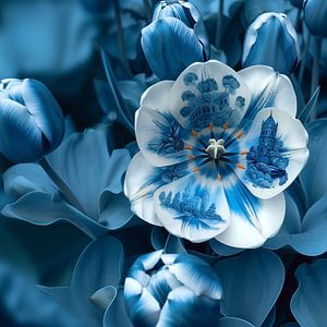 Delfts Blauwe Tulp Met Hollands Landschap