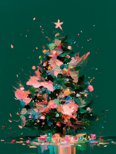 Expressive Pink Christmas Tree on Teal