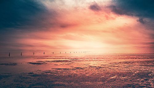 Strand bij eb van Cuxhaven aan de Duitse Noordzeekust