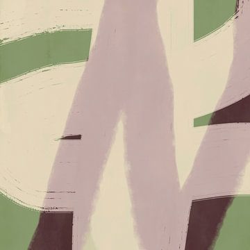 Peinture abstraite minimaliste moderne en vert, rose et blanc sur Dina Dankers