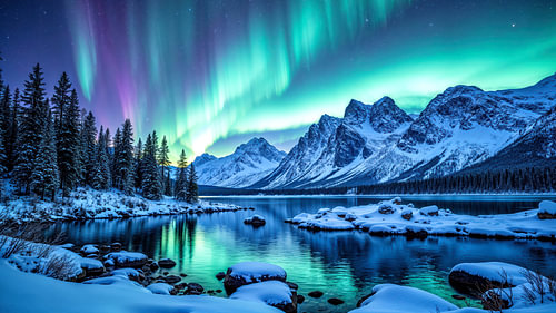 Fantasy Wall Art & Poster: NIVARON – A Winter Landscape Beneath the Northern Lights