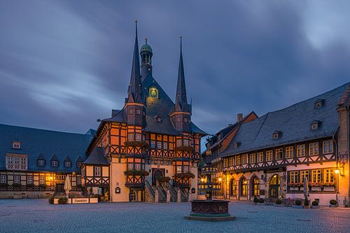 Het beroemde stadhuis in Wernigerode, Harz, Saksen-Anhalt, Duitsland