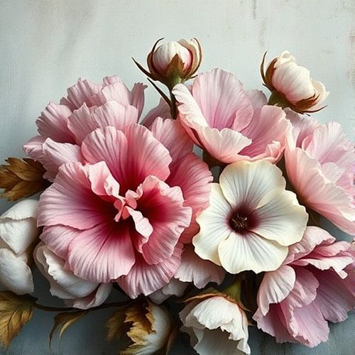 een kleurrijk beeld van roze wit pioenrozen bloemen.