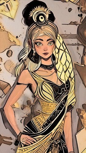 Prinses in goud geel en bruin tinten