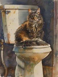 Langhaarige Katze auf der Toilette von Lauren Wilde