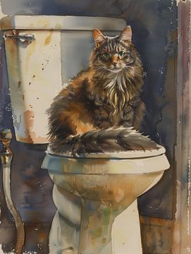 Long-haired cat on the toilet by Lauren Wilde