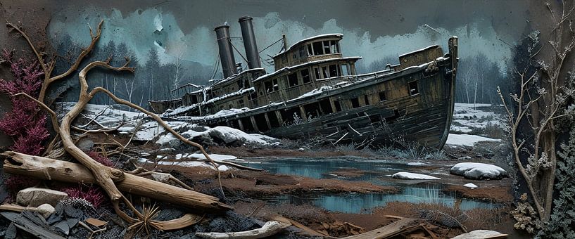 zinkende boot, collage van Nick Wendt