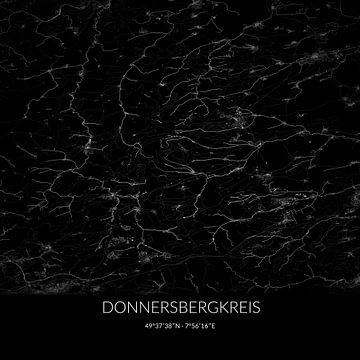 Black and white map of Donnersbergkreis, Rhineland-Palatinate, Germany. by Rezona