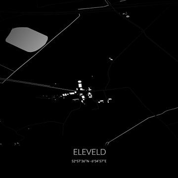 Carte en noir et blanc d'Eleveld, Drenthe. sur Rezona
