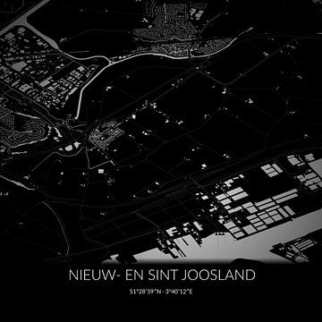 Schwarz-weiße Karte von Nieuw- en Sint Joosland, Zeeland. von Rezona