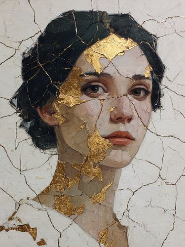Goldene Rose, luxuriöse Wanddekoration, abstraktes Frauenporträt, goldene Akzente, moderne Kunst, Schwarz-Weiß-Kunst, exklusive Wanddekoration, elegante Wandkunst, Design-Interieur, auffälliges Kunstwerk