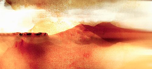 Japan bergen landschap schilderij in geel beige