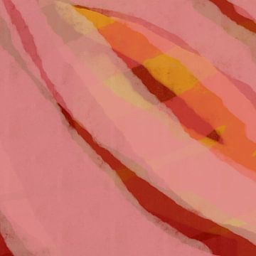 Moderne abstracte kunst. Penseelstreken in neonroze, geel, rood. van Dina Dankers