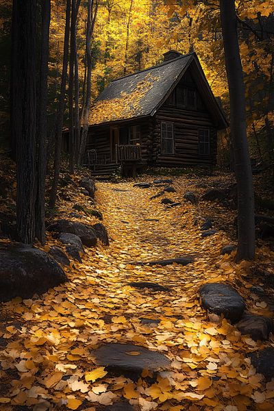 Cabane d'automne confortable dans la forêt par Art & Soul Creations