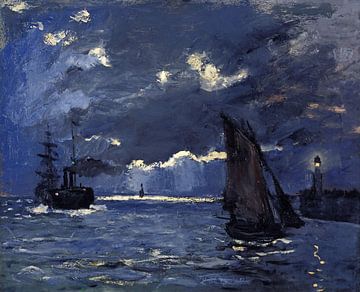 Een zeegezicht, Scheepvaart bij maanlicht, Claude Monet