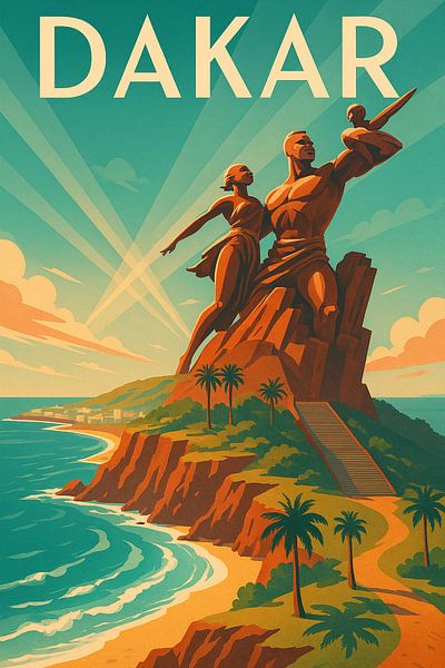 Dakar Art Deco Poster – African Renaissance Monument by the Atlantic by Travel Shop