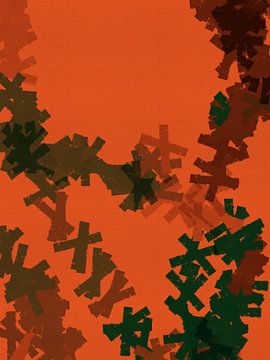 Retro-inspirierte Kunst in lebhaftem Terrakotta, Bronze, Oliv und Tarngrün II