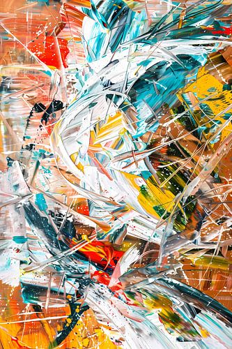 Dynamisch abstract schilderij met kleurrijke lijnen