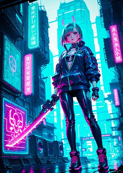 Anime Samurai Oni Girl Cyberpunk Style par Ruzerin