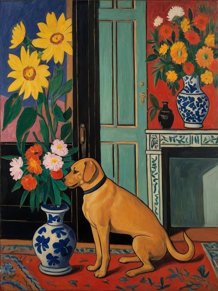Hond in een vaas Stijl Henri Matisse van TOAN TRAN