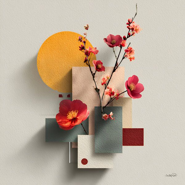 Abstract met bloemen van Gelissen Artworks