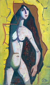 Karl Hofer, Standing female nude in a wall opening, 1954