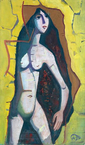 Karl Hofer, Staand vrouwelijk naakt in een muuropening, 1954