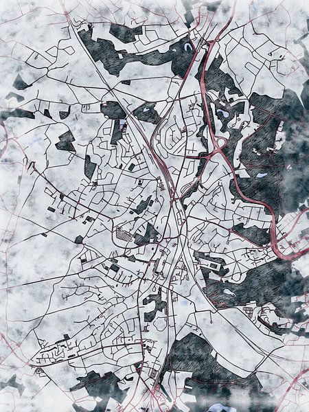 Kaart van Ottignies-Louvain-la-Neuve in de stijl 'White Winter' van Maporia