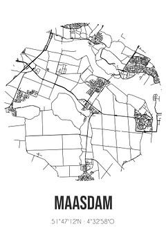 Maasdam (Zuid-Holland) | Landkaart | Zwart-wit van MijnStadsPoster