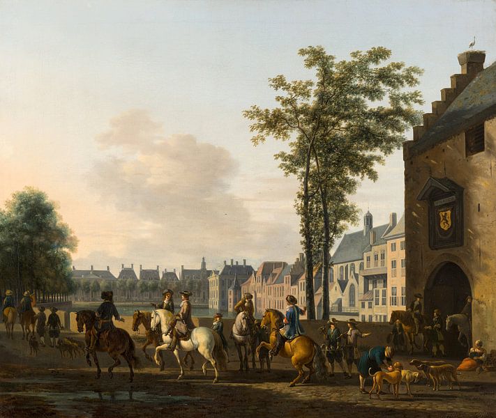 A Hunting Party near the Hofvijver in The Hague, seen from the Plaats, Gerrit Adriaensz Berckheyde by Masterful Masters