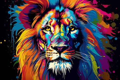 Prachtige leeuw in gemengde pop-artstijl