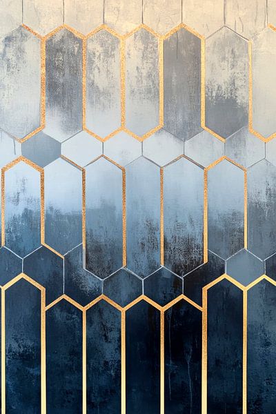 Geometric design in blue and gold by Poster Art Shop