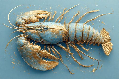 Art kreeft aqua blauw goud.