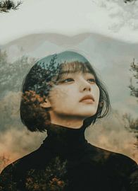 Doppelbelichtung: Mystische Frau in natürlicher Landschaft von Dream Designs art work