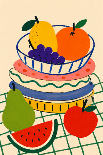 Colourful retro-style fruit bowl