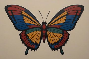 Portrait d'un papillon coloré sur De Muurdecoratie