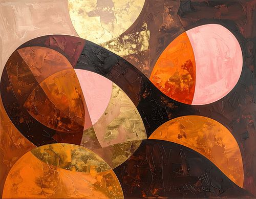 Abstract schilderij met warme aardetinten en goud – luxe wanddecoratie voor woonkamer